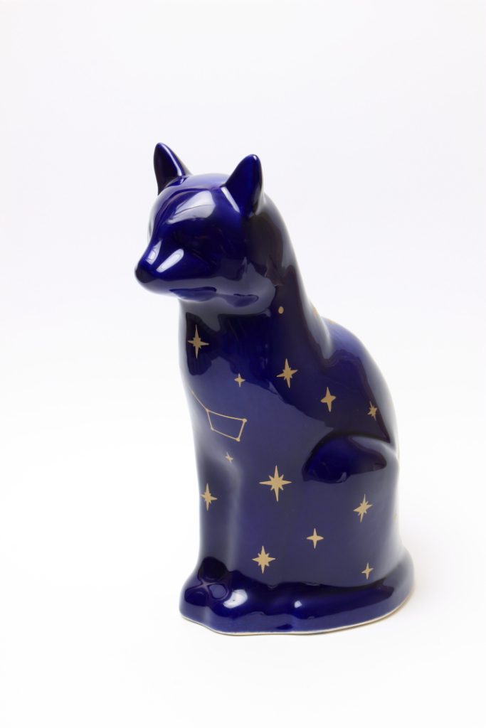 Midnight blue celestial cat urn