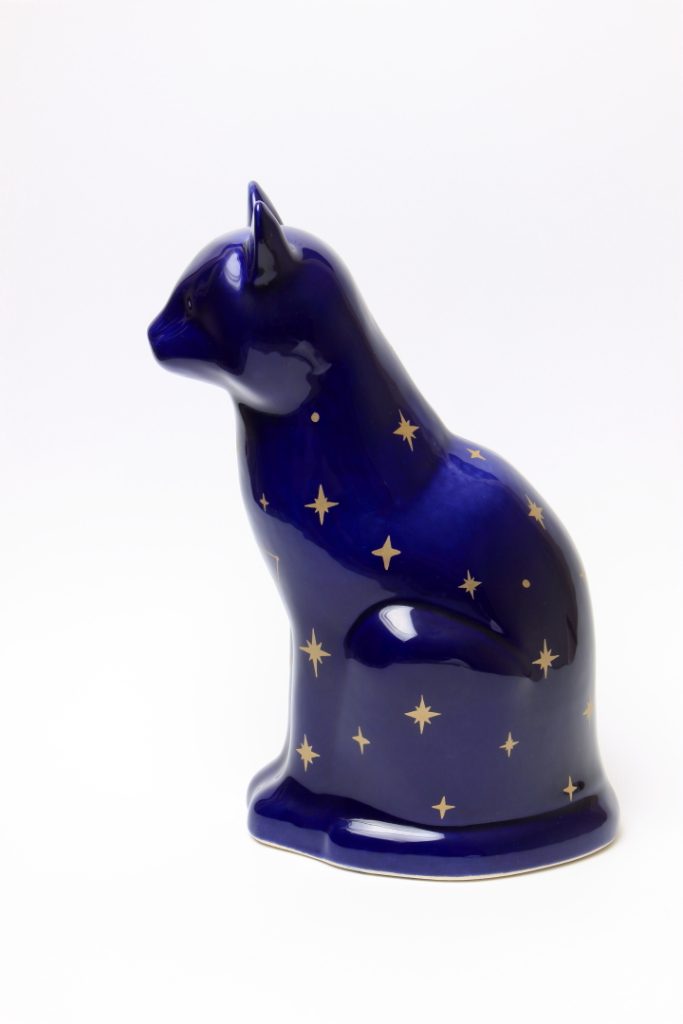 Midnight blue celestial cat urn