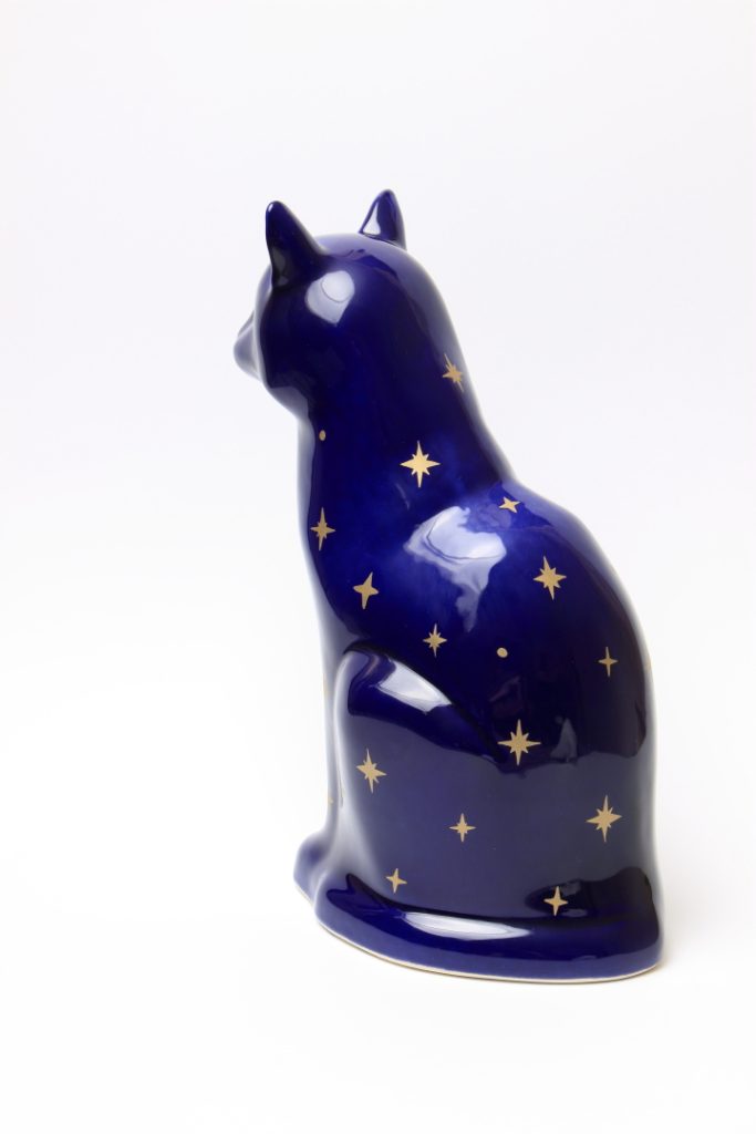Midnight blue celestial cat urn
