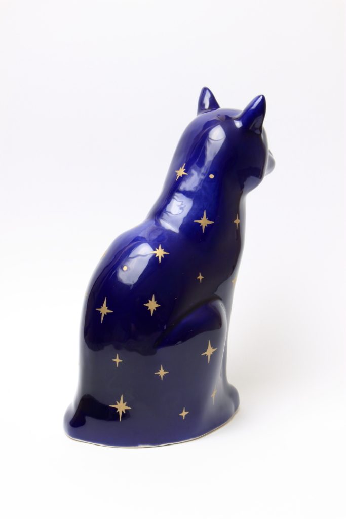 Midnight blue celestial cat urn