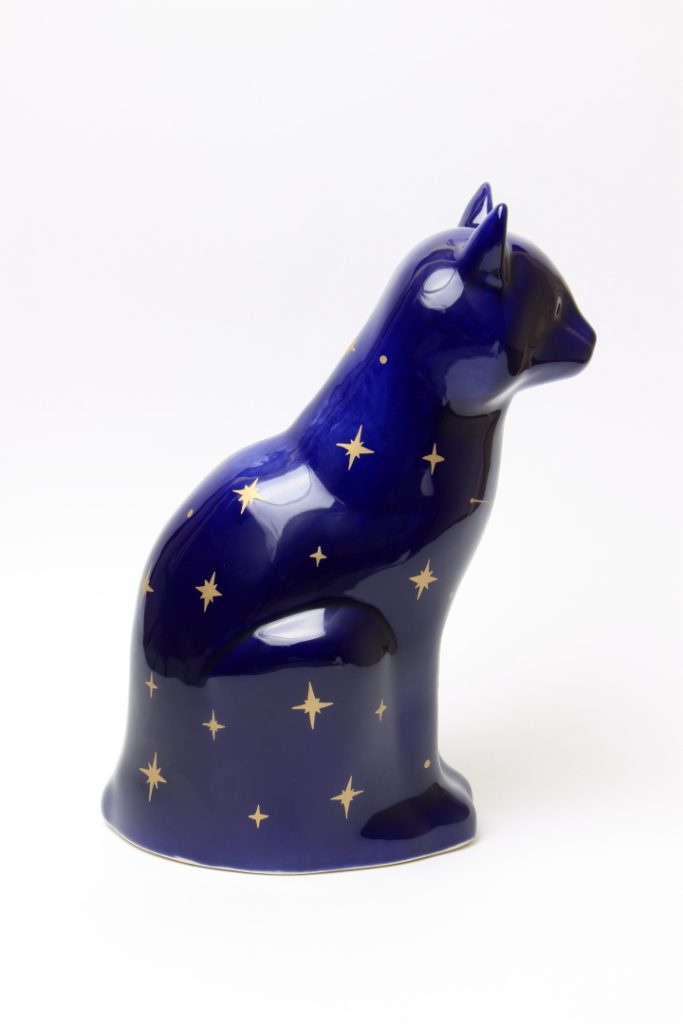 Midnight blue celestial cat urn