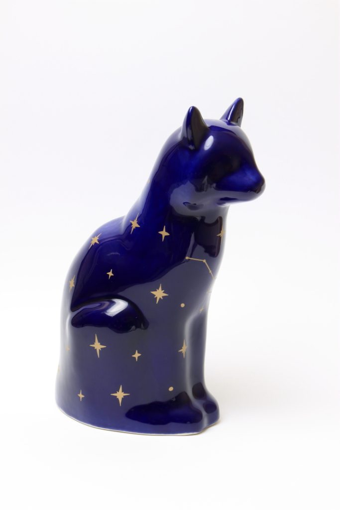 Midnight blue celestial cat urn