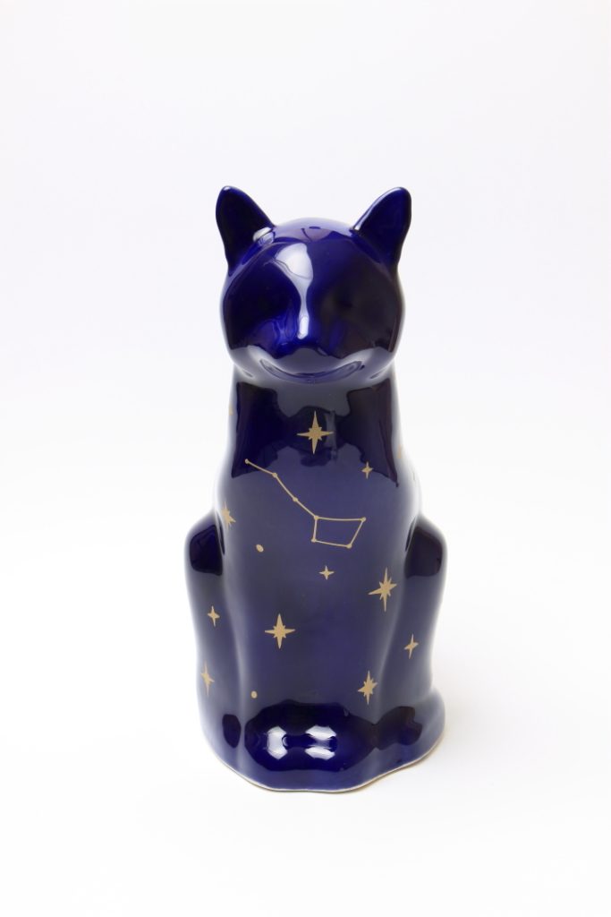 Midnight blue celestial cat urn